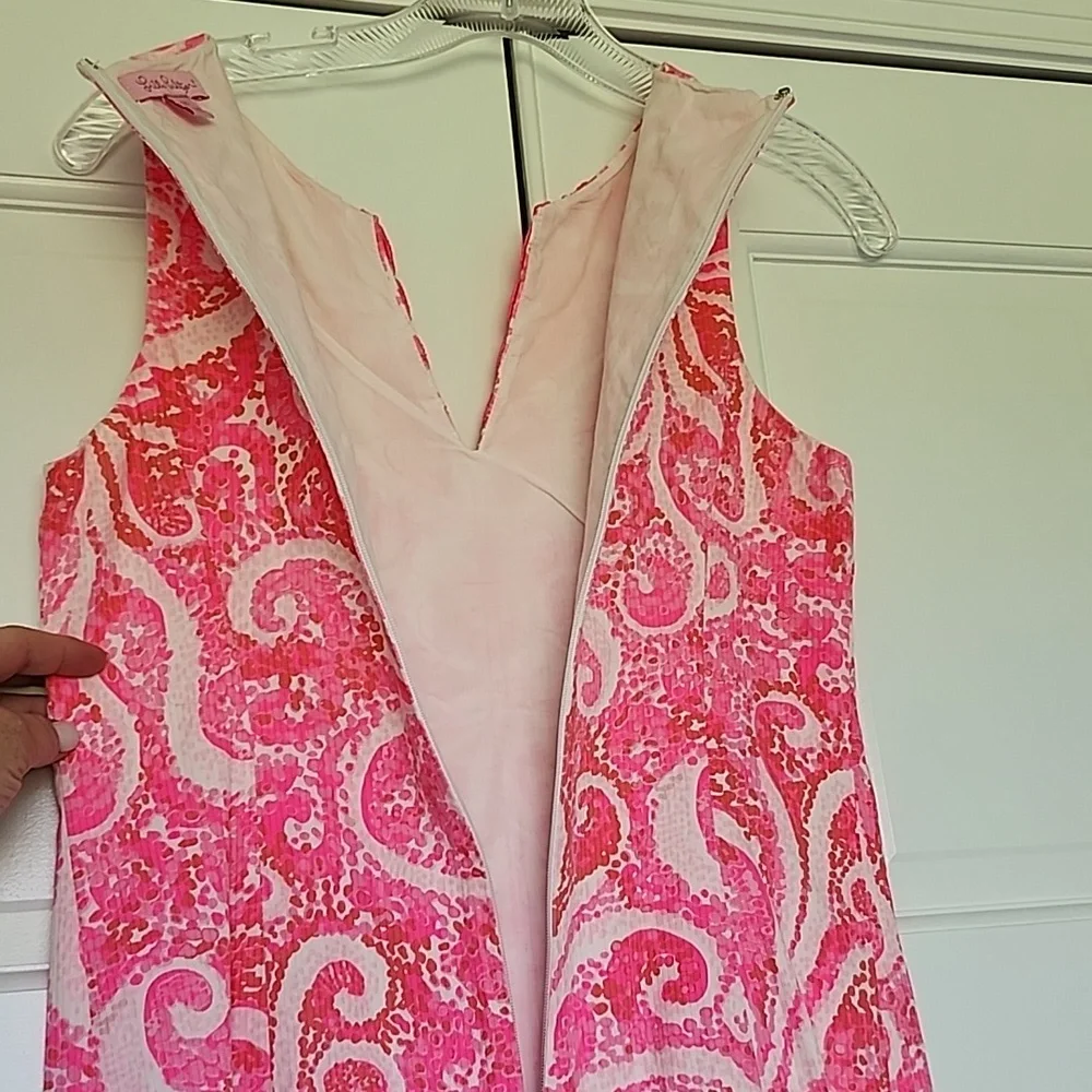 Lilly Pulitzer, Ryder Shift Mini Sleeveless, V-neck Dress in Pink Pout. - Picture 6 of 6